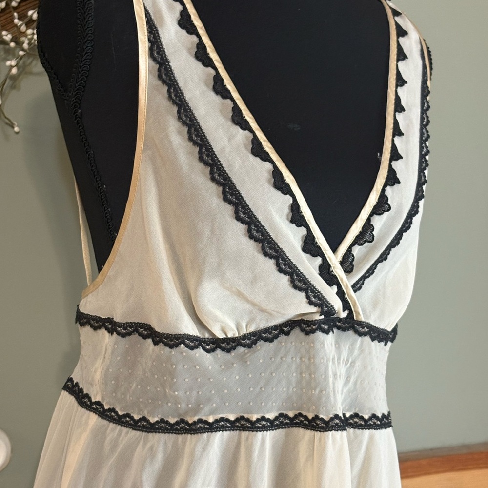 Victorias Secret Angels Slip Dress Chemise Nightie size S Beige Black Lace Sheer - Picture 2 of 12